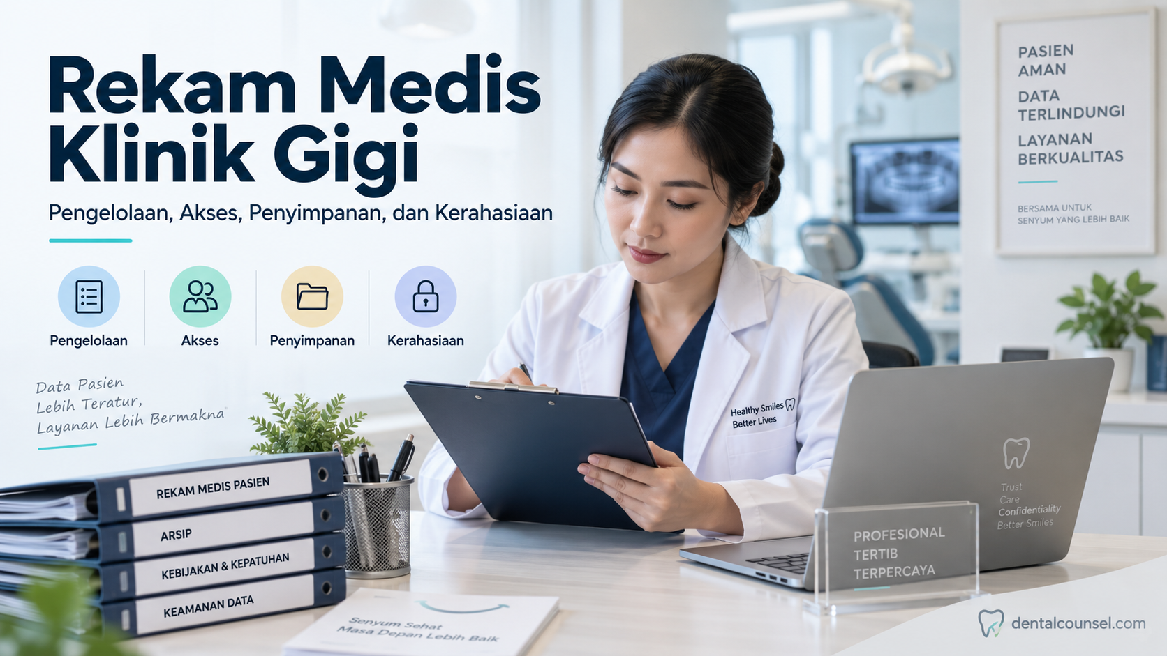 Pengelolaan rekam medis klinik gigi untuk akses, penyimpanan, dan kerahasiaan data pasien