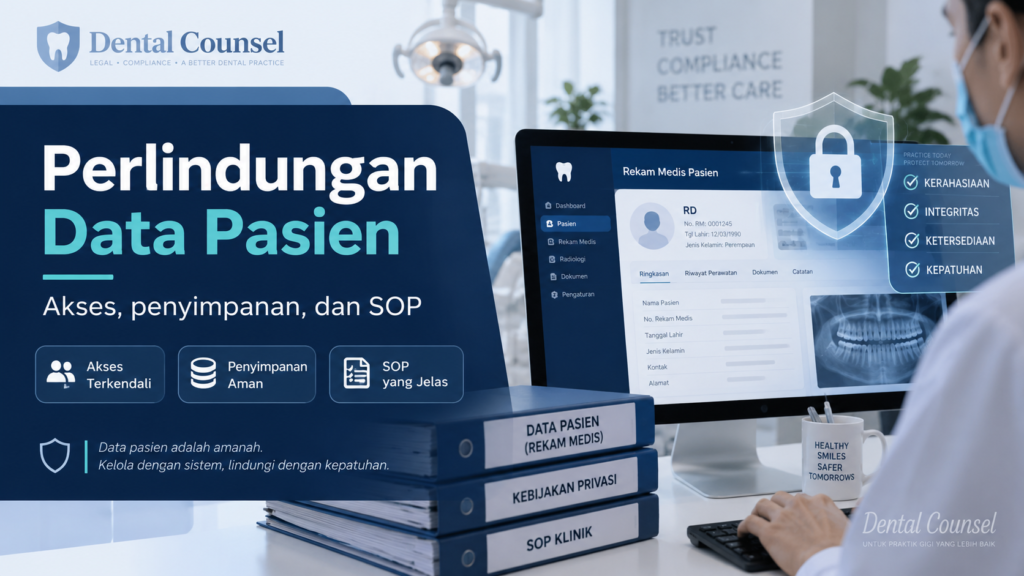 Perlindungan data pasien klinik gigi dengan akses, penyimpanan, dan SOP yang terkontrol