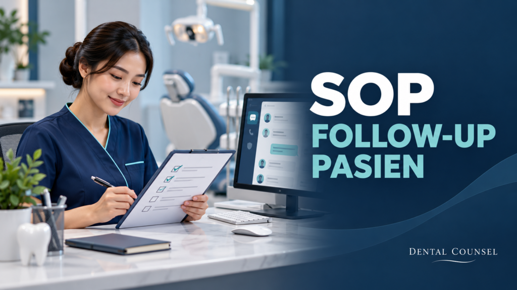 Koordinator klinik gigi meninjau checklist SOP follow-up pasien setelah perawatan